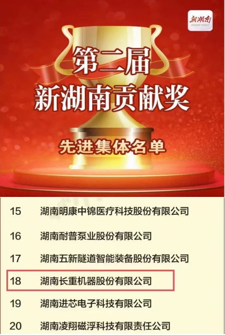 喜讯！尊龙·凯时机器荣获“新湖南贡献奖先进集体”称号